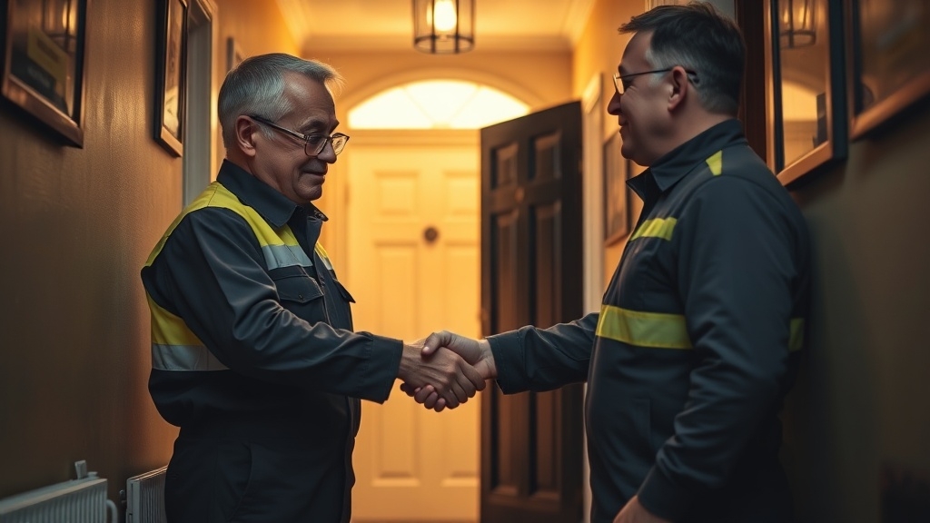 Engineer shaking hands with a Shepperton homeowner after locating their leak